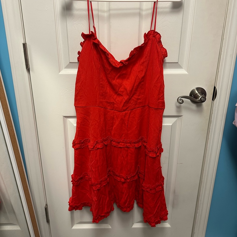 Red Mini Dress w/ Ruffle Detail